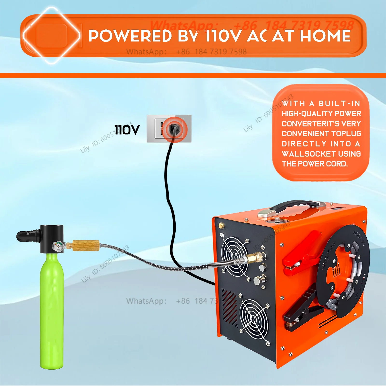 12V/110V/220V PCP Air Compressor 4500Psi 300bar AUTO-STOP built-in power supply High Pressure Large Filter Oil/Water Free - view 5