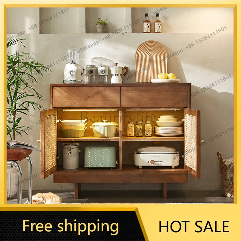 LD Nordic solid wood dining side cabinet simple modern rattan entrance TV cabinet