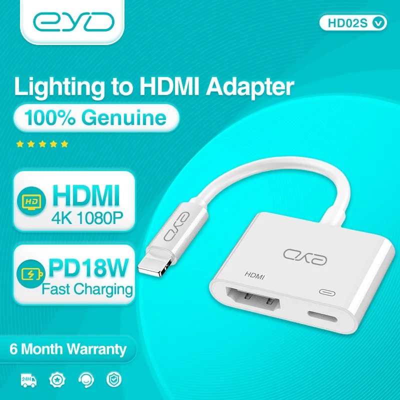 EYD HD02S Resolution To 1920*1080P Material Is ABS Plastic Environmental Protection Material Apple To HDMI Converter