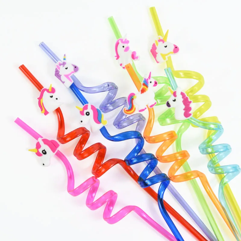 8pcs Mermaid Unicorn Flamingo Theme Party Decor Plastic Drinking Straws For Kids Birthday Baby Shower Decorations Party Supplies