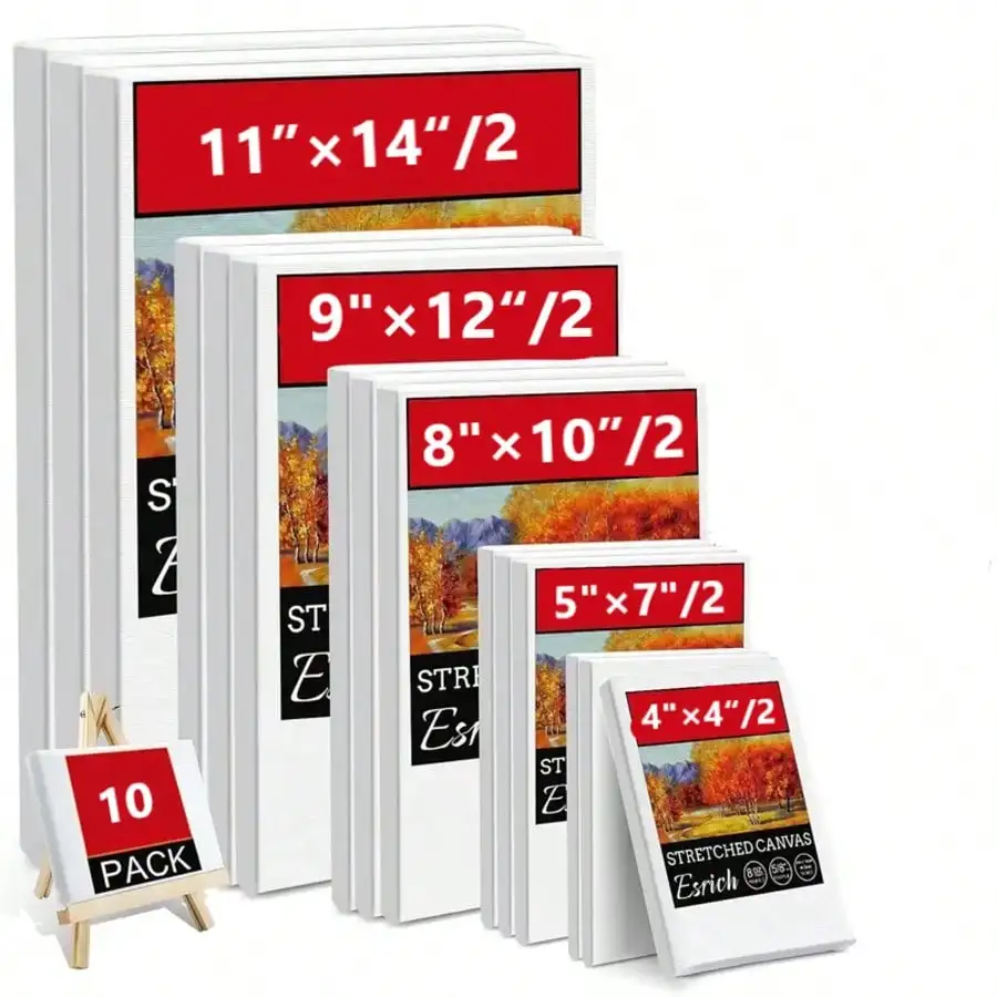

Stretch Canvas Multi-Pack – 10-Piece Set, White Primer, 100% Cotton for Acrylic & Oil Painting