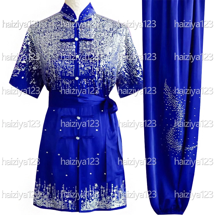 

НОВАЯ униформа ушу с блестящими бриллиантами, одежда для кунг-фу, одежда Чанцюань, костюм Таолу для мужчин, женщин, девочек, мальчиков, детей, взрослых, унисекс