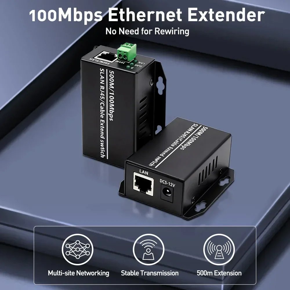 ZoeRax 100Mbps Ethernet Extender 500M Cat5e Cat6 LAN Extender Twisted Pair/Coax Cable Network Repeater for IP Camera