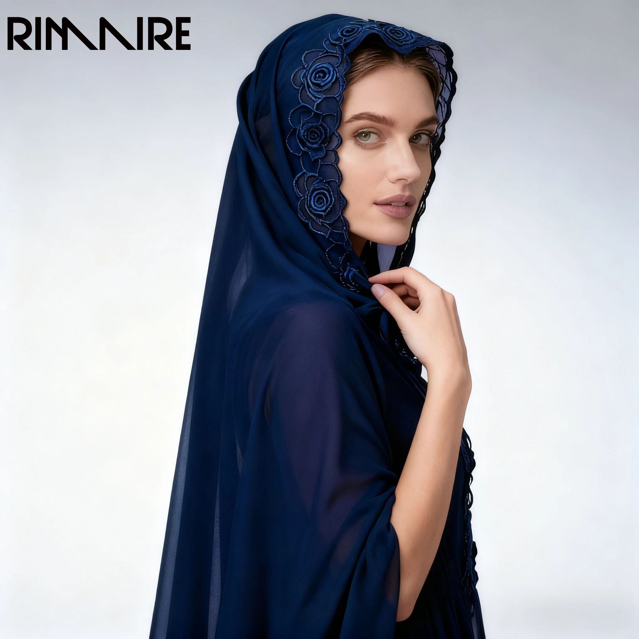

RIMAIRE мусульманский женский хиджаб (180*70 см) шифоновый длинный шарф с вышивкой бисером, элегантный и модный