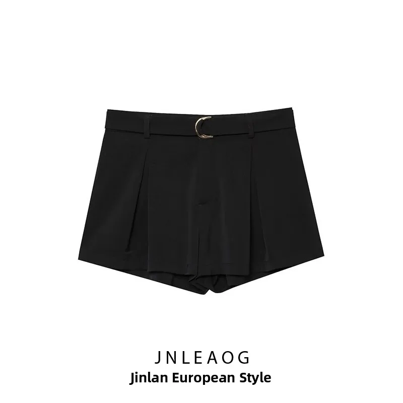 

JNLEAOG Модные повседневные брюки с поясом, плиссированные, с высокой талией, прямые, из полиэстера, женские, осень 2025