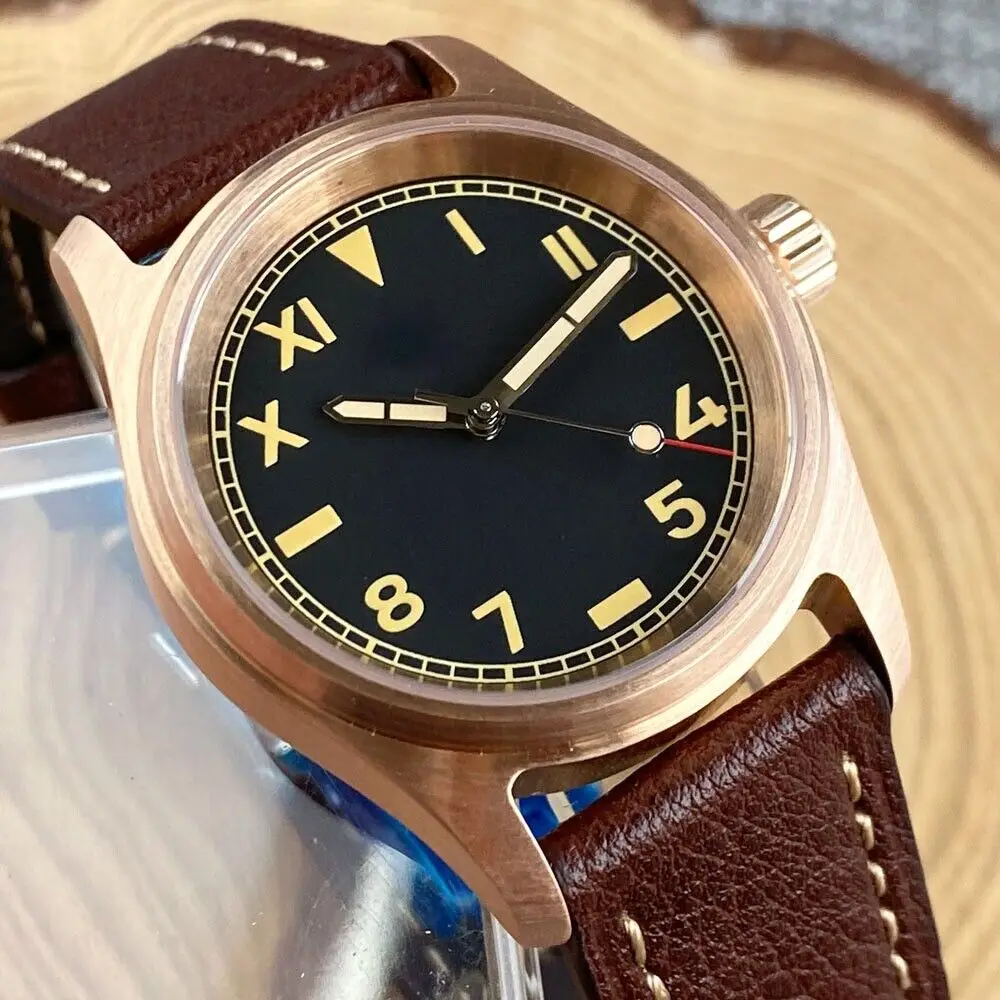 

Tandorio 36mm Black Sterile California Pilot Watch For Men CUSN8 Solid Bronze Sapphire Glass Automatic Miyota 8215 Watch 20ATM