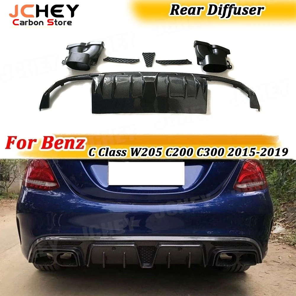 

JCHEY Carbon Fiber/FRP Rear Bumper Lip Diffuser Spoiler Exhaust Tip For Benz C Class W205 C200 C300 C63 For AMG 2015-2019 Kits