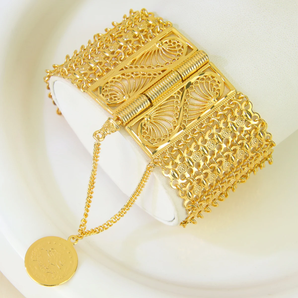 Algerien Braut Hochzeit Armband 21k vergoldet Dubai Mode Armband Handketten Arabisch Nigeria Frauen Täglich Party Schmuck – Detail 10