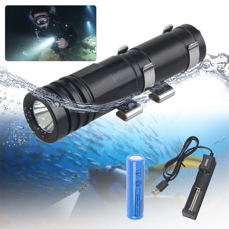 Potente linterna de buceo impermeable, luz roja, blanca y azul, 6000LM, batería de antorcha para buceo subacuático