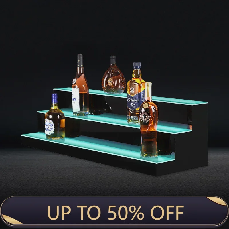 Bar Wine Rack Acrylic Vinos Bottles Decoration Holder LED Emits Light Whiskey Showcase Multi Layer Steps Cocktail Display Stand