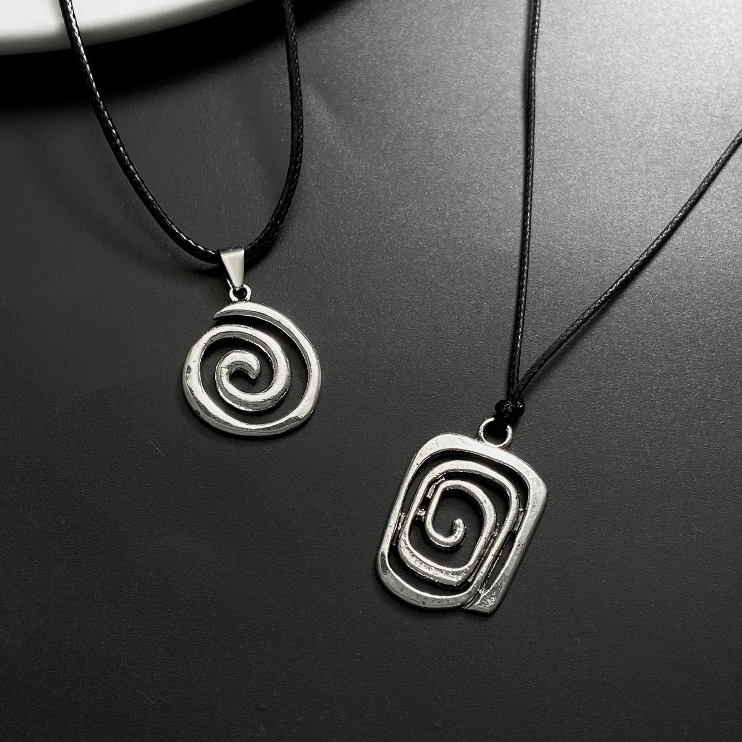 Vintage Fashion Spiral Vortex Pendant Couple Necklace For Women Men Gothic Punk Geometric Black Rope Necklace Male Charm Gift