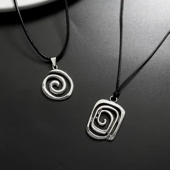 Moda vintage espiral vortex pingente casal colar para mulheres gótico punk geométrico corda preta colar masculino charme presente