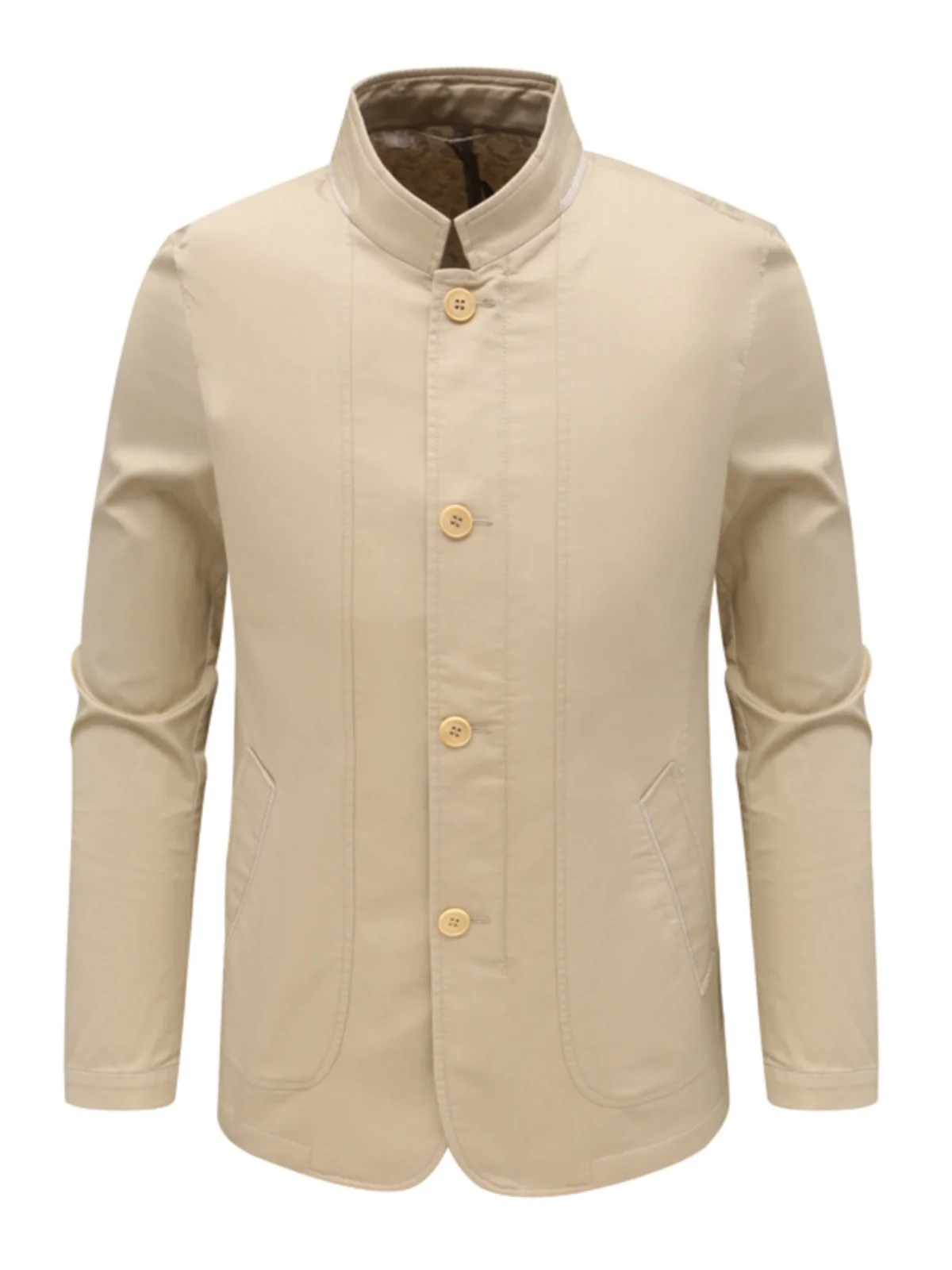 

Men's Casual Jaet Ds45 Buddha L N Spring Autumn Thi Zipper Straight Button Stand Collar Faion Urban Sle Long Sve