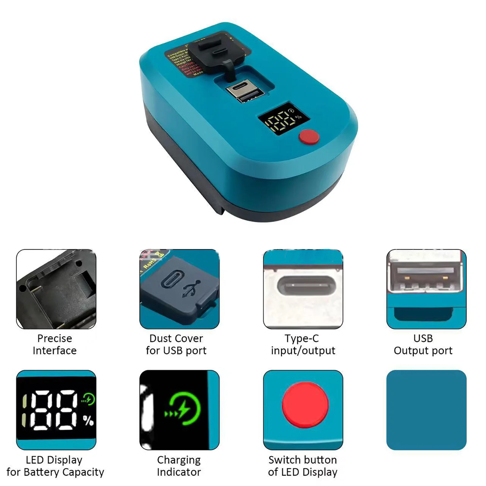 Imagem -05 - Adaptador Rápido de Carregador de Bateria Conversor Usb tipo c pd 3.0 18v Bl1860b Bl1850 Bl1830 Bl1820 Acessórios de Bateria 65w