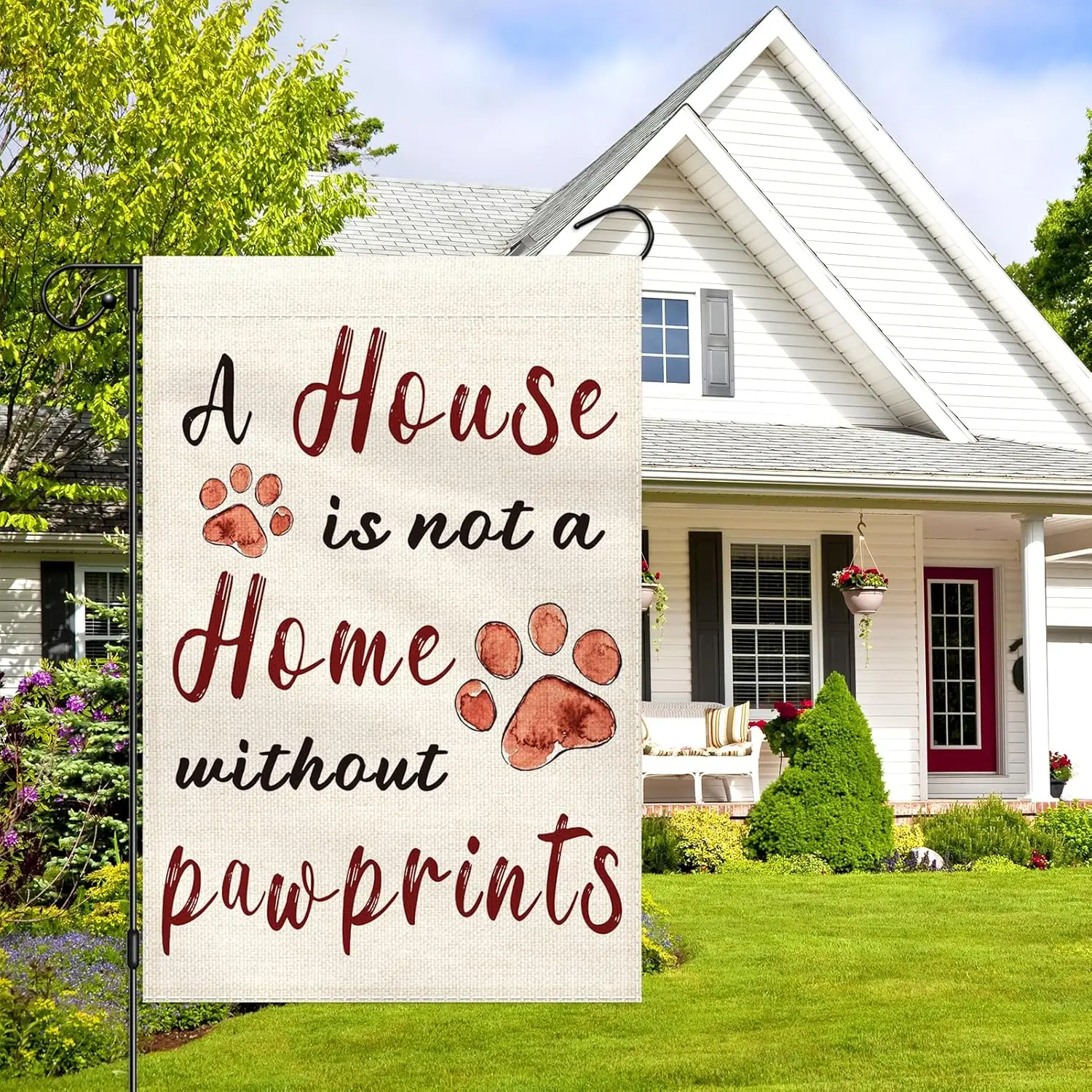 A House is Not a Home without Pawprints Garden Flag 12x18 Double Sided, Dogs&Cats Paw Yard Flag for Pet Lovers, Cute Paw AAS
