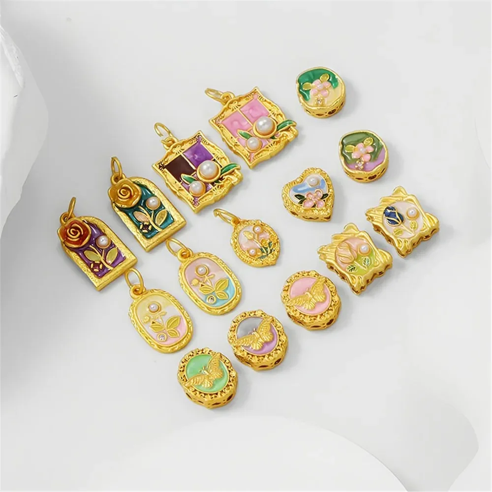 

Сумка из матового золота 18 карат, золотой цвет, бусина, капля масла, Моне, сад, сквозное отверстие, браслет из бисера, ожерелье, ювелирные изделия своими руками, аксессуары