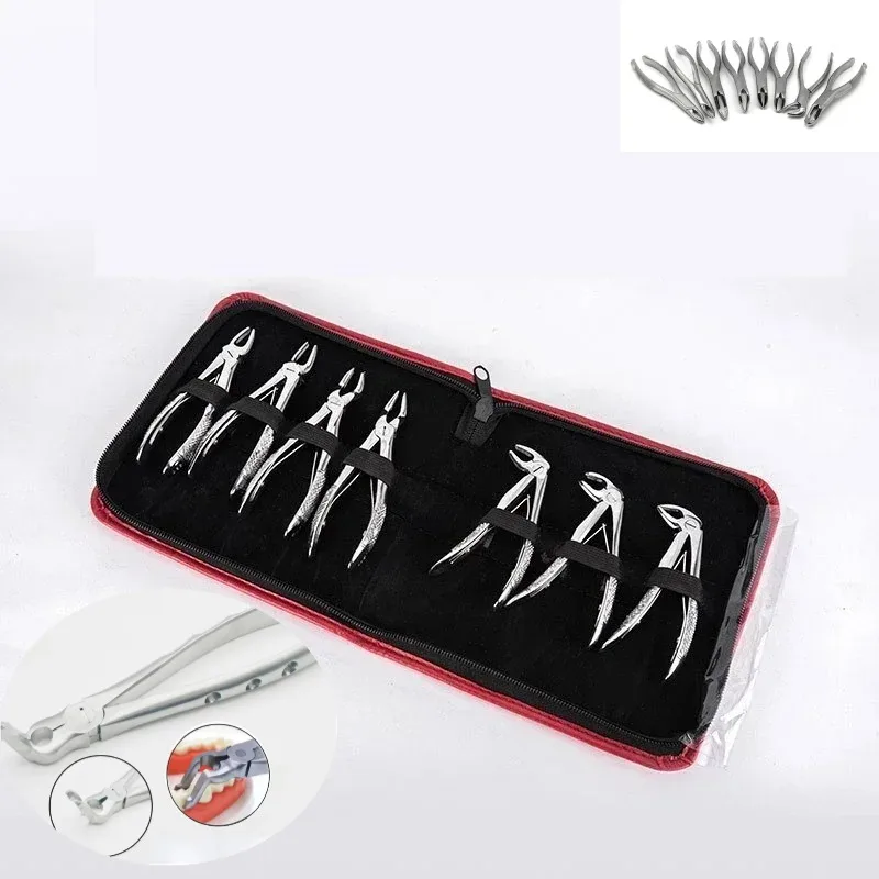 Dental Stainless Steel Dental Tweezers Extraction Forceps Kit 7-piece Orthodontic Extraction Forceps Dental Clinic Instruments