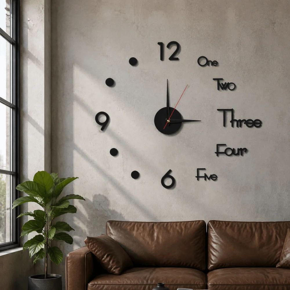 Modern 40cm Art Clock 3D Stereo Acrylic DIY Mute Wall Clock Punch-Free Mount Easy Install Decorative Wall Sticker Clock Bedroom