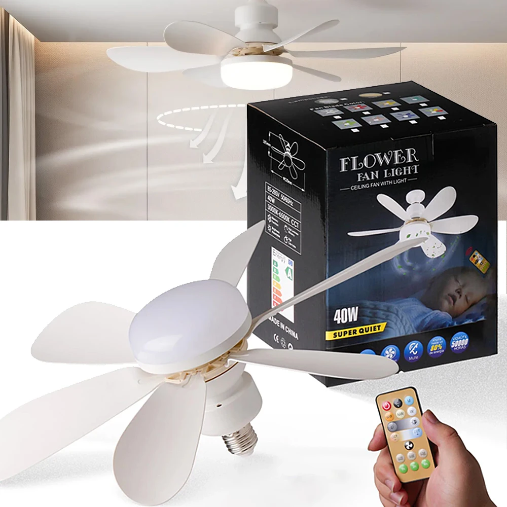 

30W 40W Remote Control Ceiling Fan LED Lamp Dimmable 3000-6500K LED Light Smart Silent Ceiling Light E27 Converter Base Bedroom