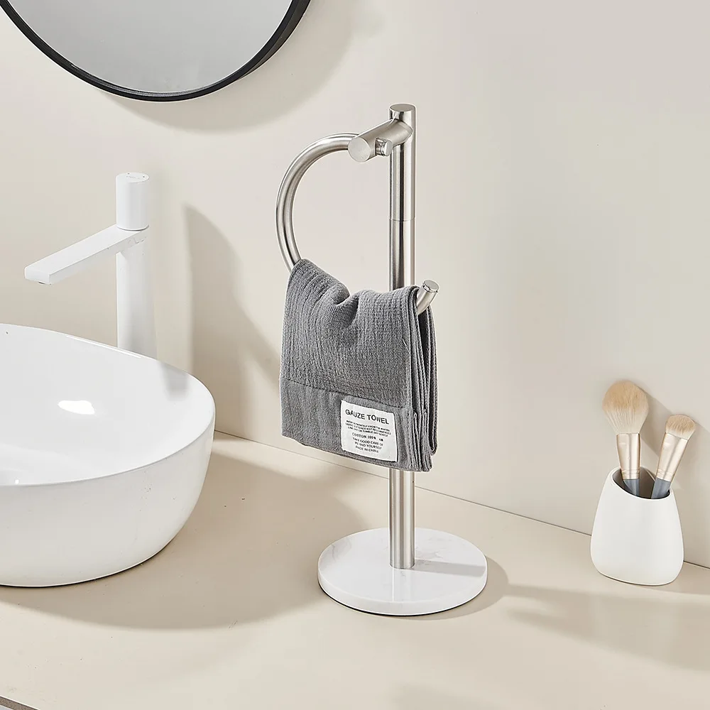 스테인레스 스틸 바닥걸이 수건걸이 - 대리석 받침대가 있는 욕실용 스탠딩 수건걸이, 모던 독립형 수건걸이