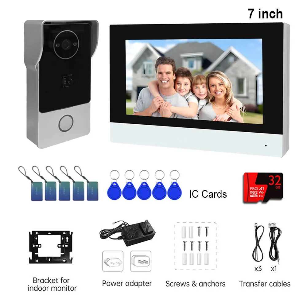 الذكية TUYA 1080P 7 بوصة تعمل باللمس واي فاي جرس باب يتضمن شاشة عرض فيديو 2 سلك فيديو إنترفون 32G بطاقة Rceord عدة كشف الحركة ID Unlcok