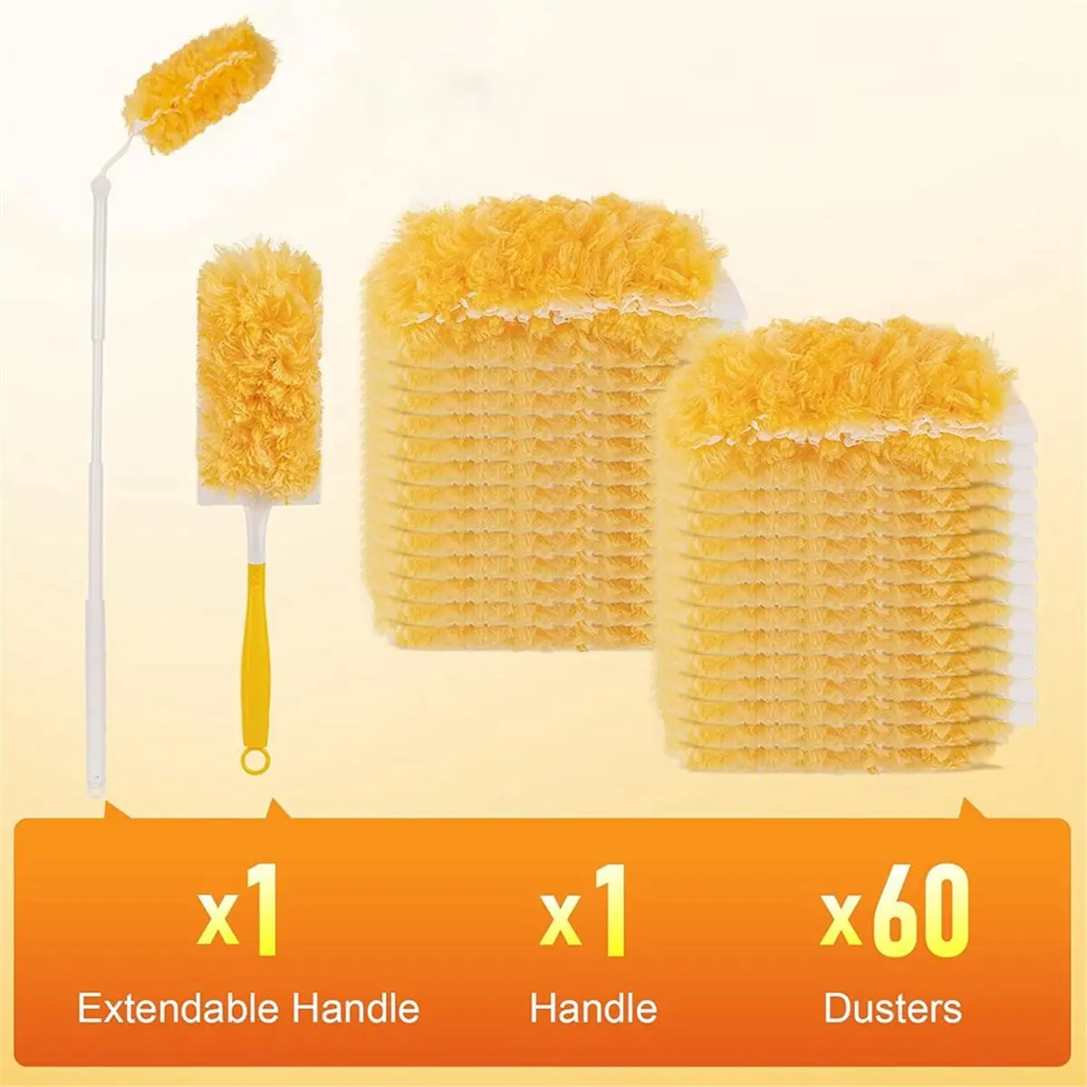 New Arrival Heavy Duty Duster Refills Kit, 60 Disposable 360° Dusters with 3FT Telescopic Extension Rod and Short Handle