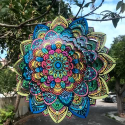 12 Inch Foldable Rotating Wind Chime 3D Color Wind Chime Mandala Wall Hanging Decor Outdoor Garden Pendant Creative Gift for Kid