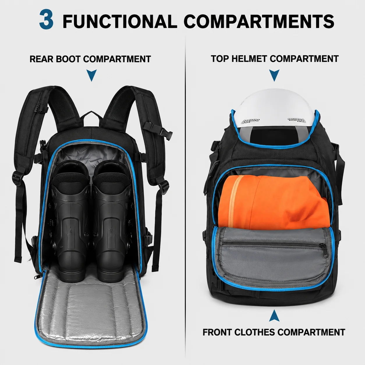 Large Ski Gear Backpack with Boot Helmet Storage Water Resistant Snowboard Travel Bag for Winter Sports