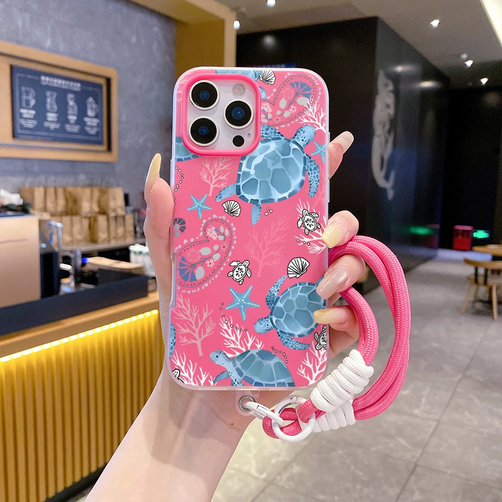Stylish Turtle Wrist Strap 2 in 1 Phone Case For iPhone 17 11 13 12 14 15 16 Pro Max XS XR X 7 8 Plus 17 Air With Lanyard Cover view 3