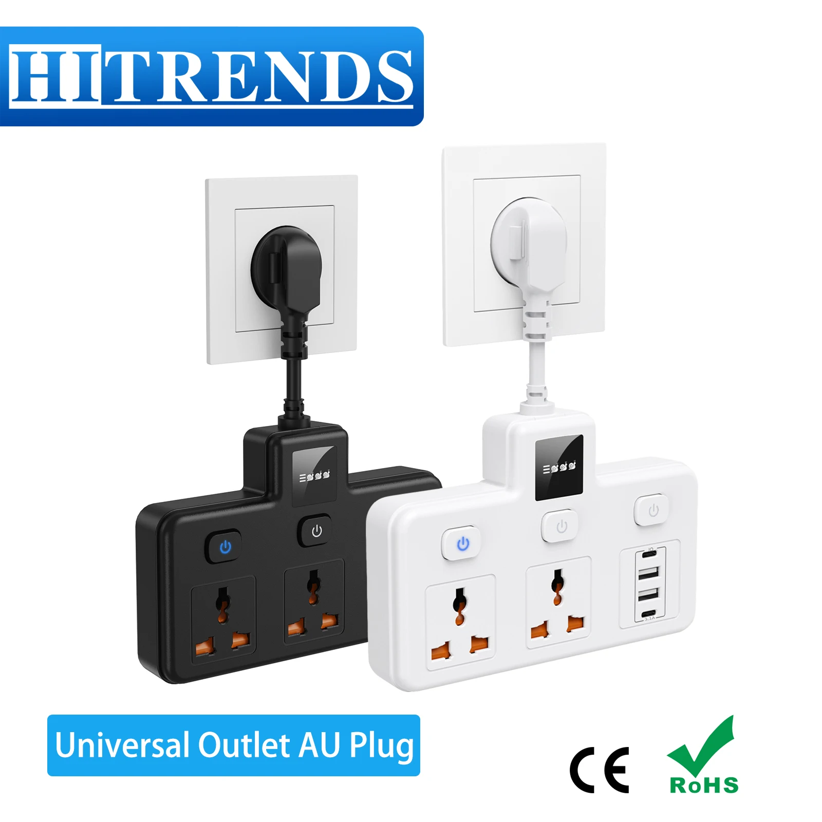 AU plug Universal Outlet Power Strip with 2 USB A 2 Type C Fast Charge Multitap Sockets Wall Plug Adapter Australia Travel Plug