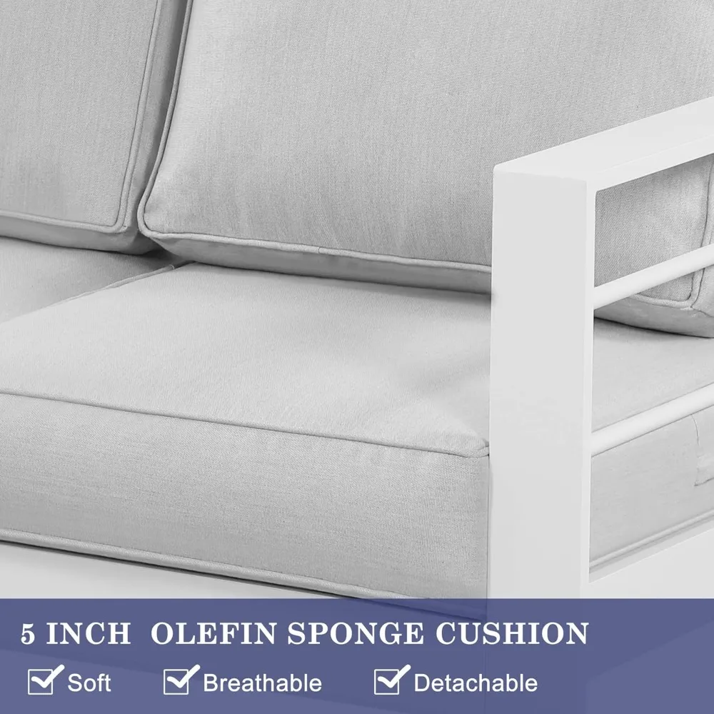 Conjunto de móveis para pátio externo, conjuntos modernos de conversa para pátio, sofá secional de metal para exterior com almofada de 5 polegadas e mesa de centro