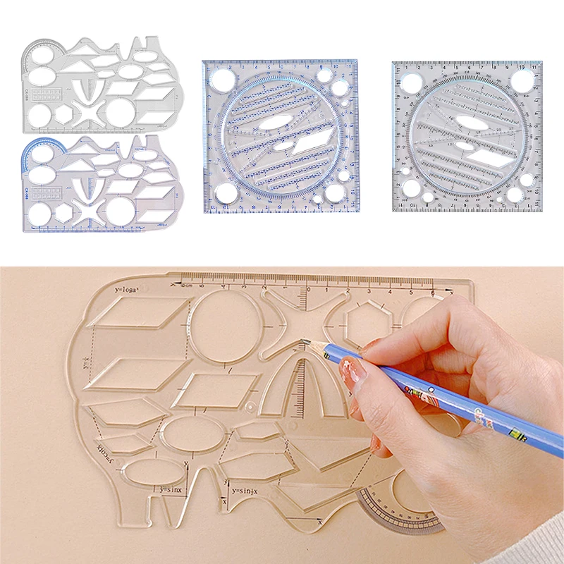 Multifunction Rotatable Drawing Template Art Design Construction Architect Stereo Geometry Circle Drafting Measuring Scale Ruler