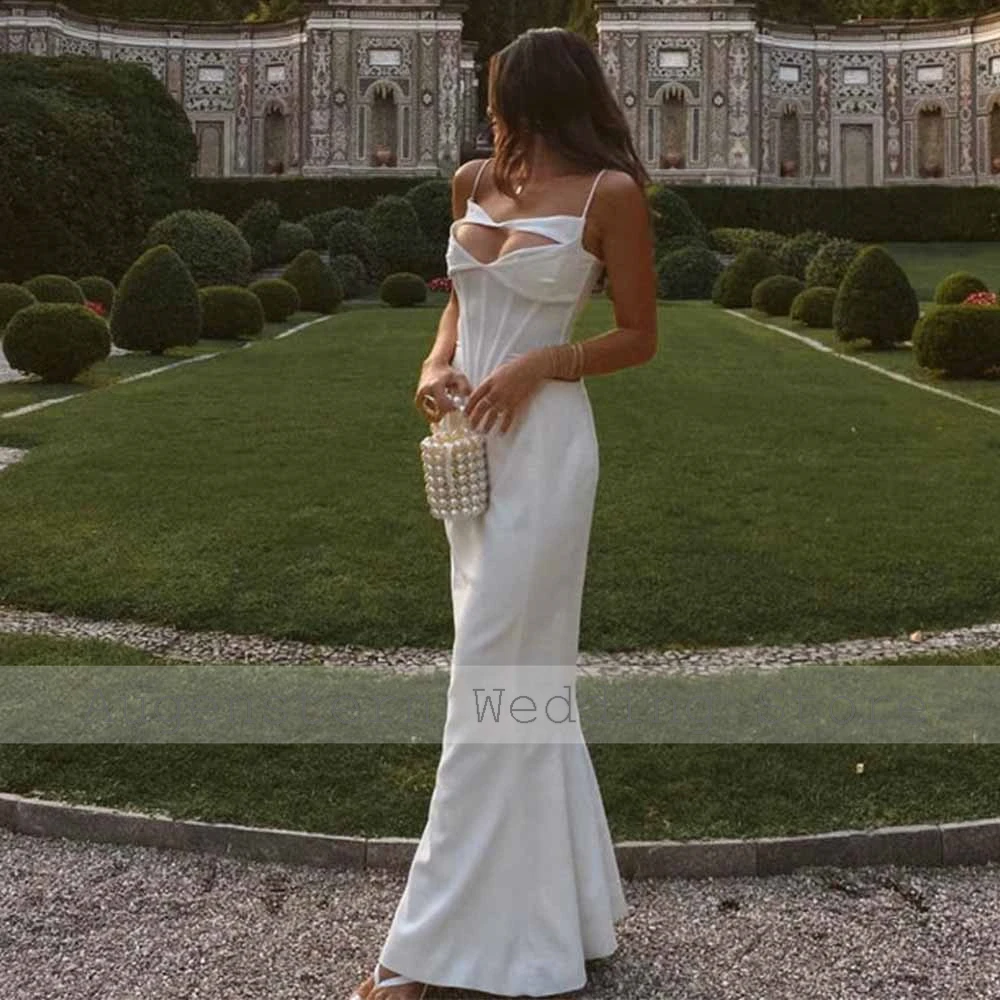 Sexy Hall Wedding Dresses Jersey Mermaid/Trumpet Bridal Dress White Spaghetti strap Hollow Zipper Wedding Party Dres Maxi 2025