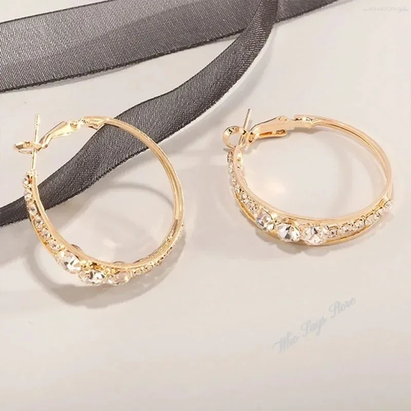 2024 Circle Crystal Hoop Drop Earrings Gold Silver Color Geometric Hanging Dangle Earrings For Women Female New Fashion Jewelry