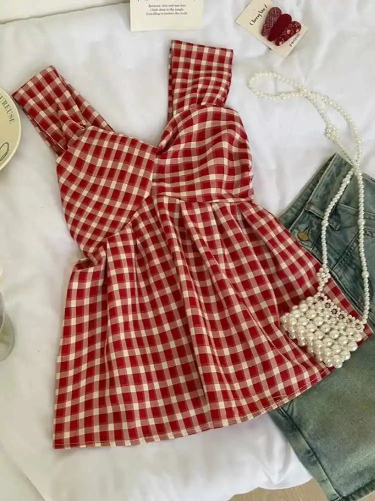 Urlaubsstil Sommer Blumenmuster Neckholder Übergröße Rückenfrei Slimfit Weste Tops Vintage All Match Pullover Kurzarm