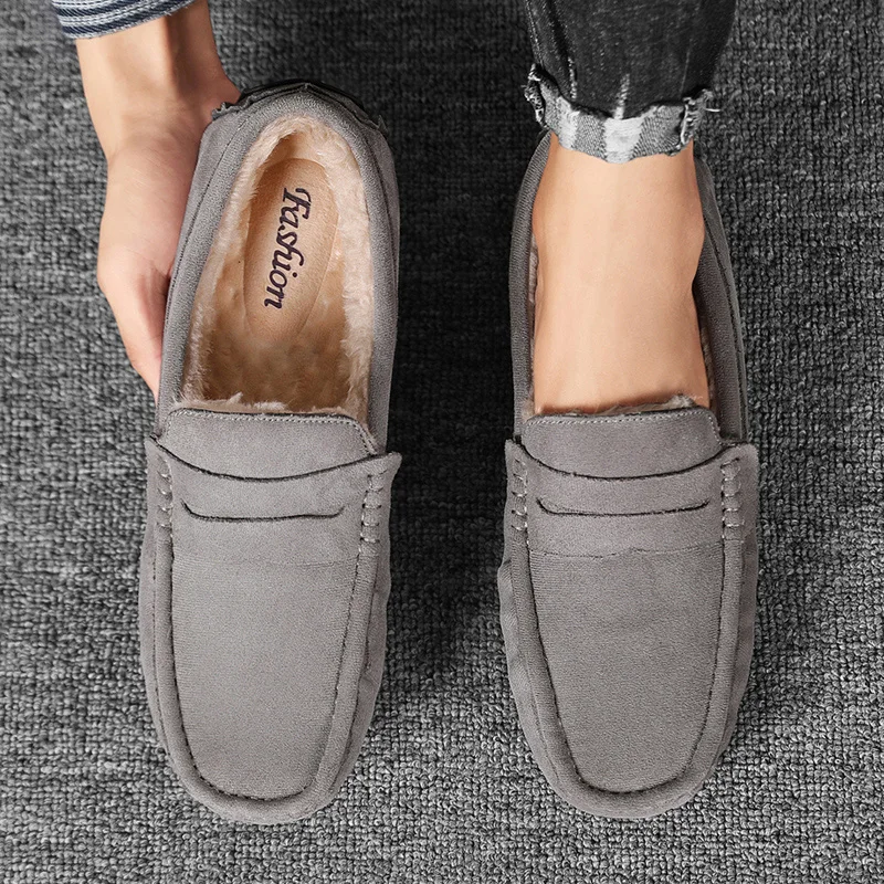 Winter Men Loafers Soft Suede Plush Warm Mens Casual Shoes Moccasins Slip on Flats Fashion Male Driving Shoes Man Business Shoes