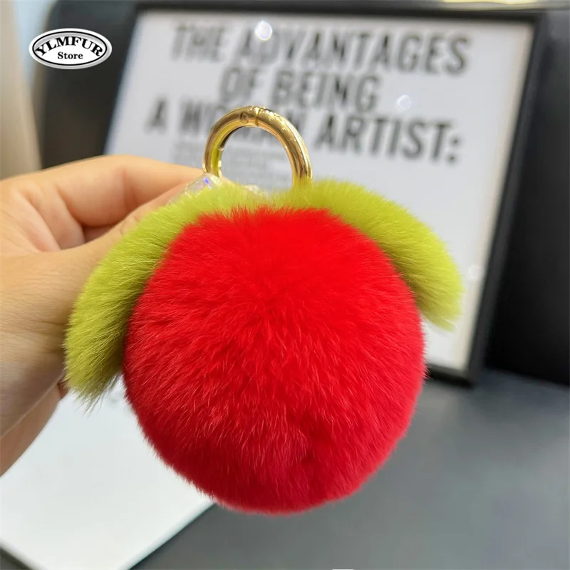 Real Rabbit Hair Mini Cute Furry Peach Keychain Keychains Women Plush Rex Rabbit Fur Car Key Chain Bag Decoration Pendant Gift
