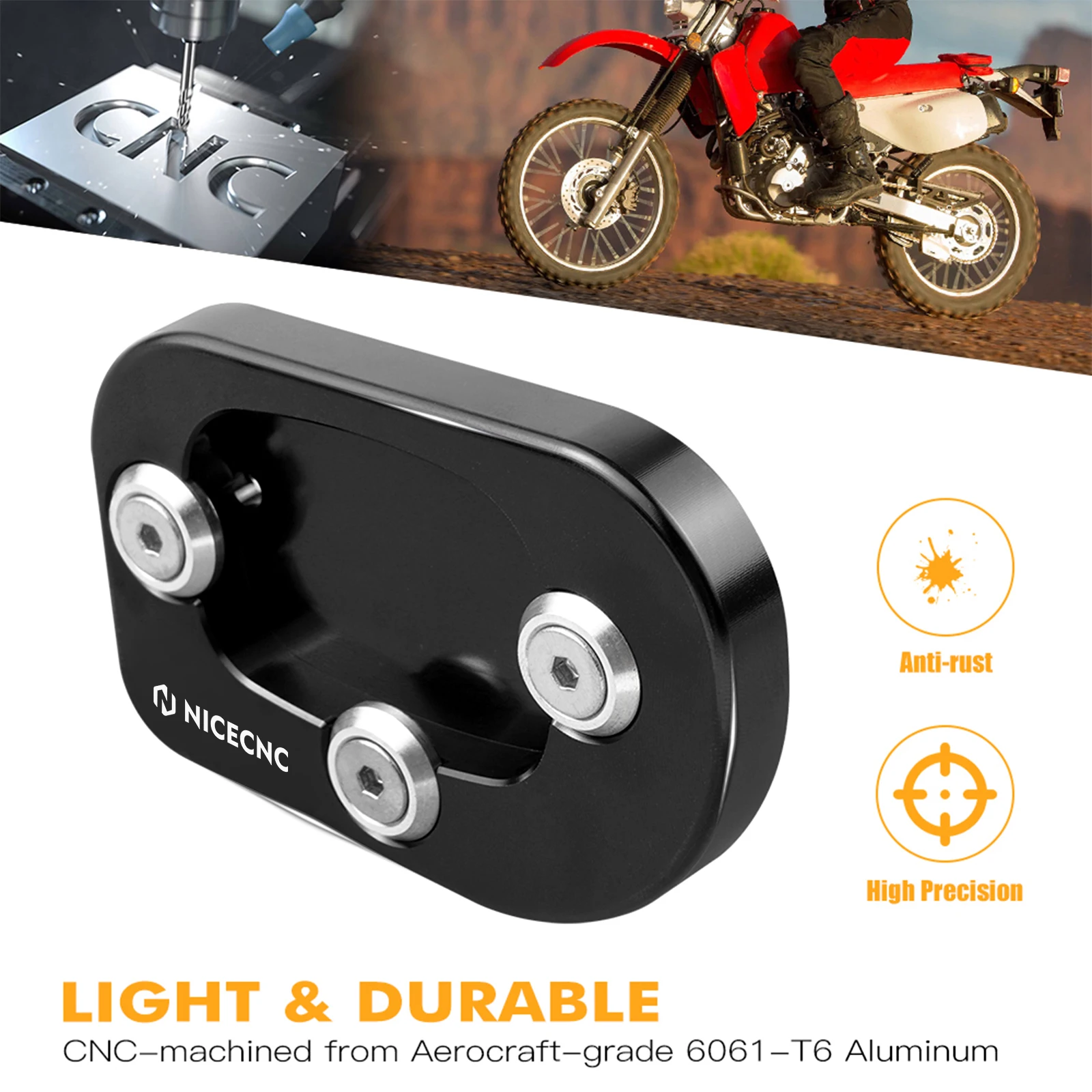 

NICECNC For Honda XR650L XR 650L 1993-2025 2024 2023 Enlarged Footpad Sidestand Pad Parking Kickstand Oversized Pad Aluminum