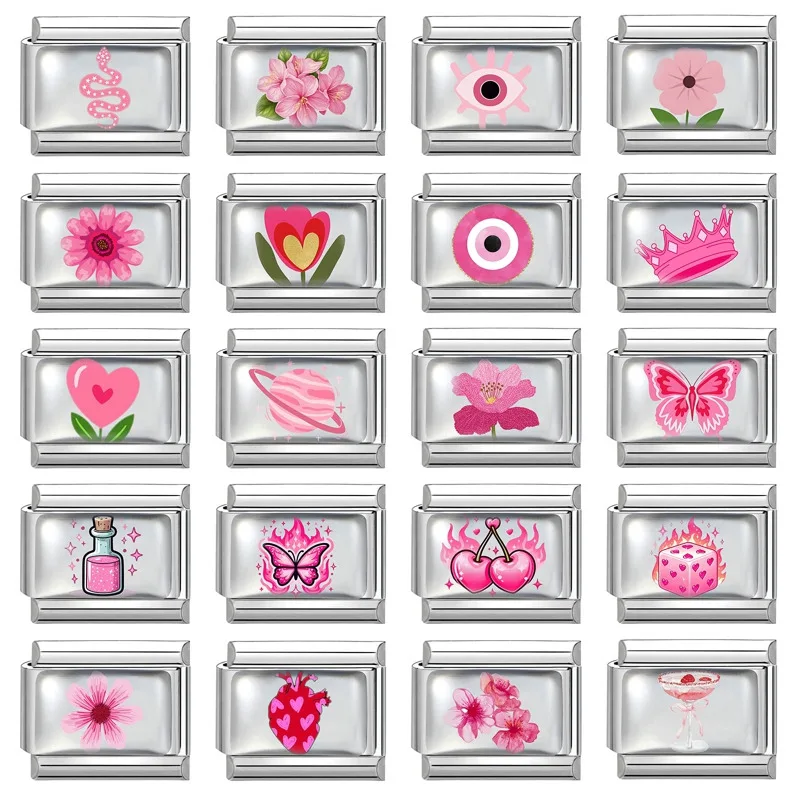 الأزياء الأرجواني الطباعة ستار القلب الكرة No.8 القرش الإيطالية سحر الروابط صالح 9 ملليمتر الفولاذ المقاوم للصدأ سوار المرأة مجوهرات DIY صنع #3