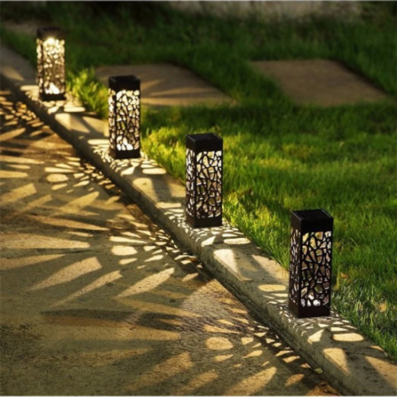 Solar Garden Floor Lamp LED Waterproof Hollow Square Lawn Lamp Apply To Garden Pavilion Sidewalk Landscape Solar Lighting Light