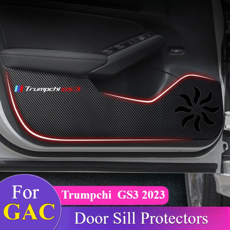 For GAC Trumpchi GS3 2023 Door Sill Protectors - 4-PC Set Carbon Fiber Pattern & 3M Adhesive Backing​ Interior Trim Components