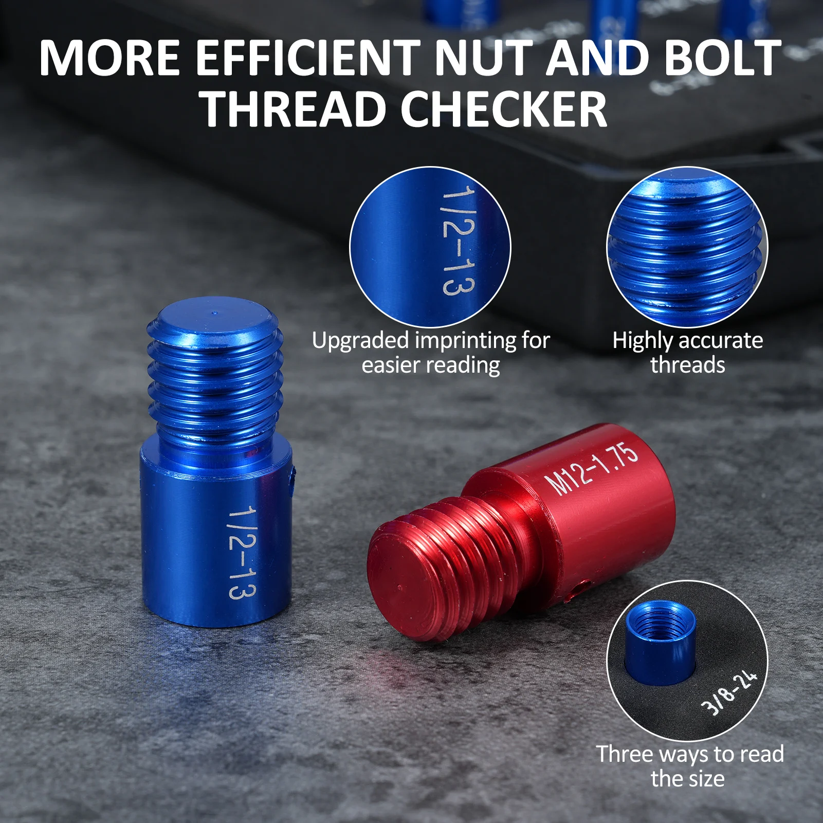 Nut and Bolt Thread Checker 26/44Pcs Male/Female Gauge 14 Inch & 12 Metric Individually Assembled Thread Gauge Compact Bolt