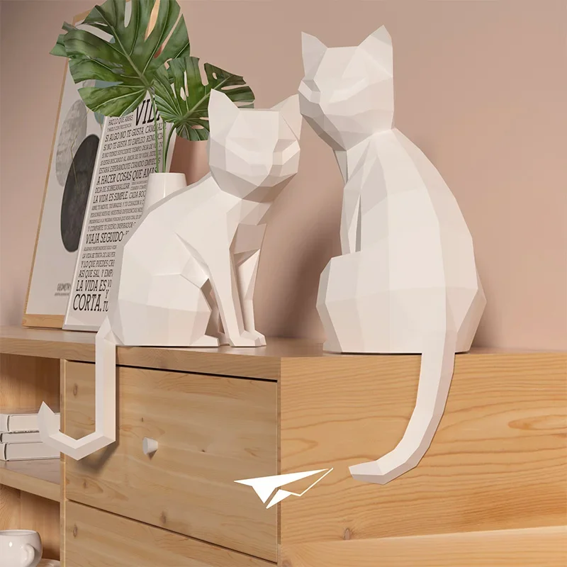 1 Pair Lovers Cat Animal Decor Home Origami Pink Low Poly Paper Model,3D Papercraft Art,Handmade DIY Teens Adult Craft RTY201