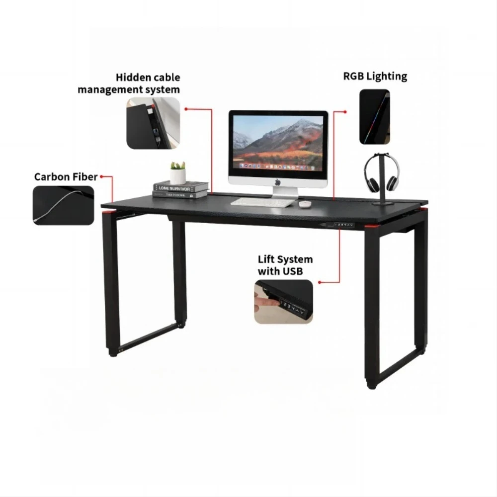 Electric Height Adjustable Gaming Desk Single Motor Electric Sit To Stand Gaming Desk For Esports With 1600x800mm Desktop