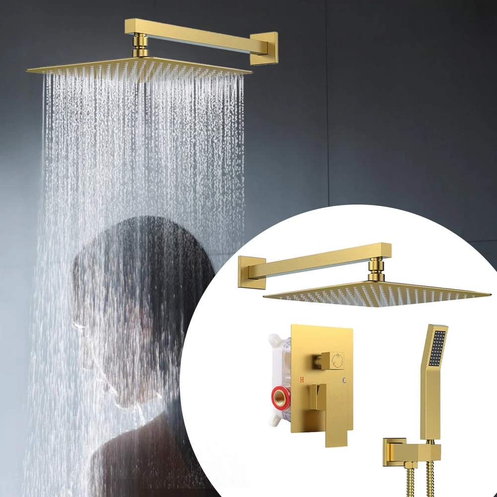 

10 Inch Ultrathin Rainfall Shower Head with Handshower Polished Shower Sprayer Square Shower Head for Bathroom