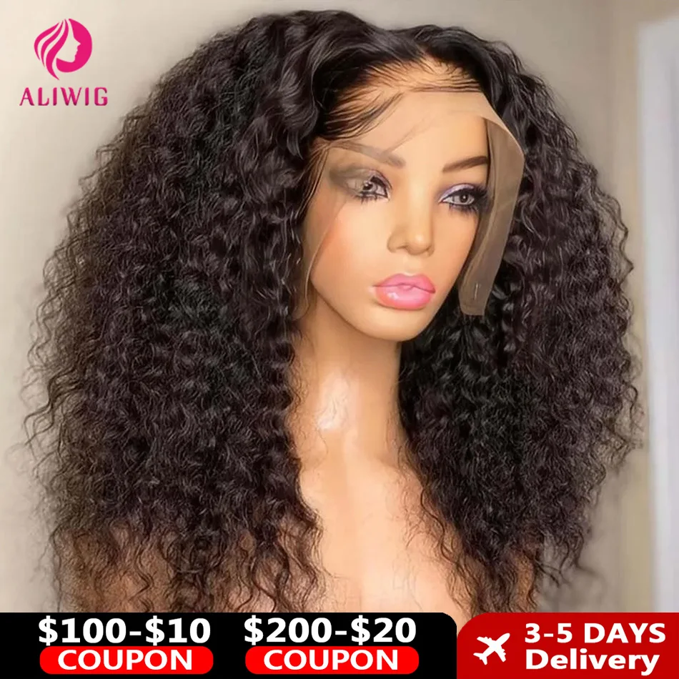 

Water Kinky Curly 13x4 Парики спереди на шнуровке 30-дюймовые бразильские свободные глубокие волны HD Фронтальный бесклеевой парик для женщин 100% парики из человеческих волос