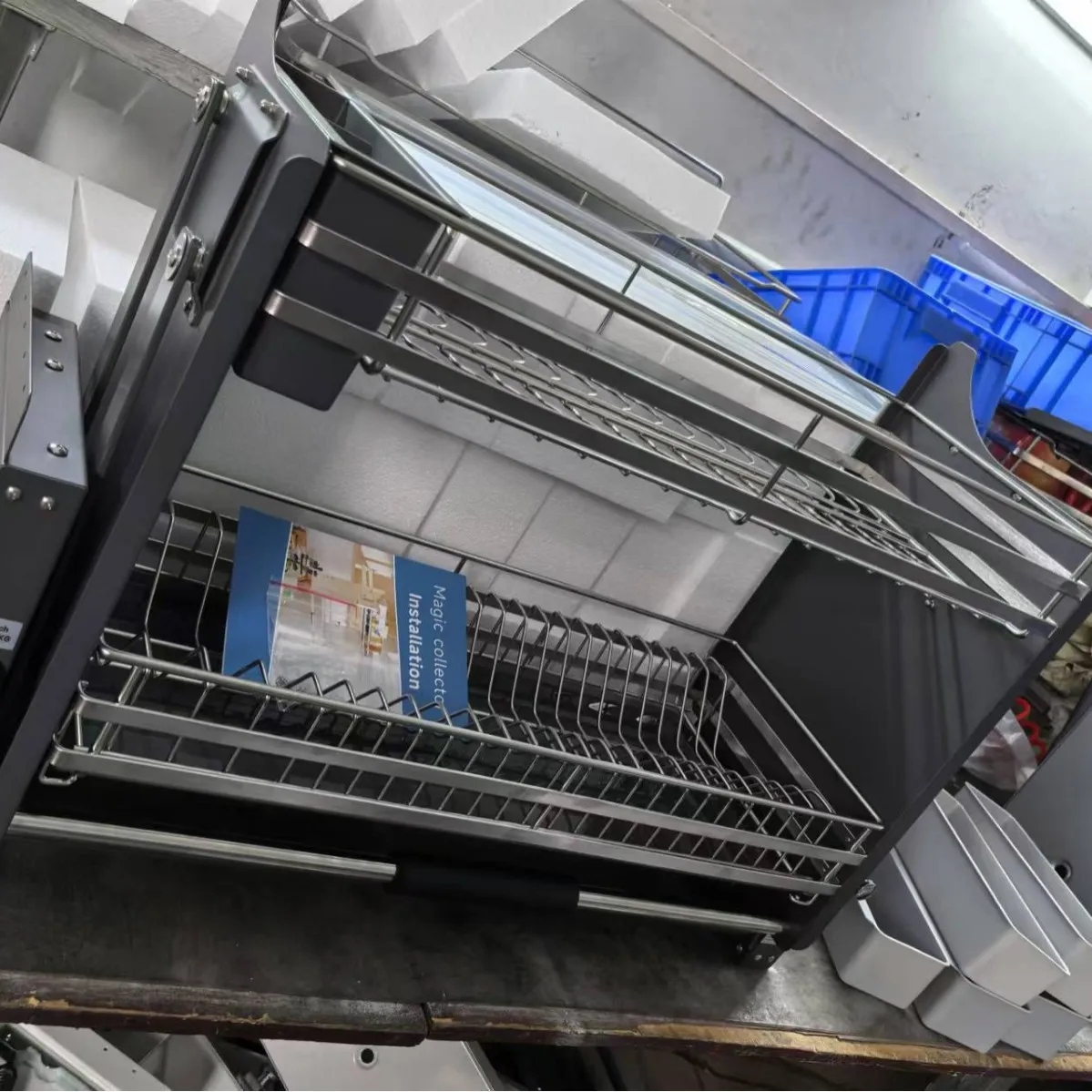 SUS304 stainless steel dish rack lifting seasoning basket hanging cabinet pull-down cabinet storage bowl rack