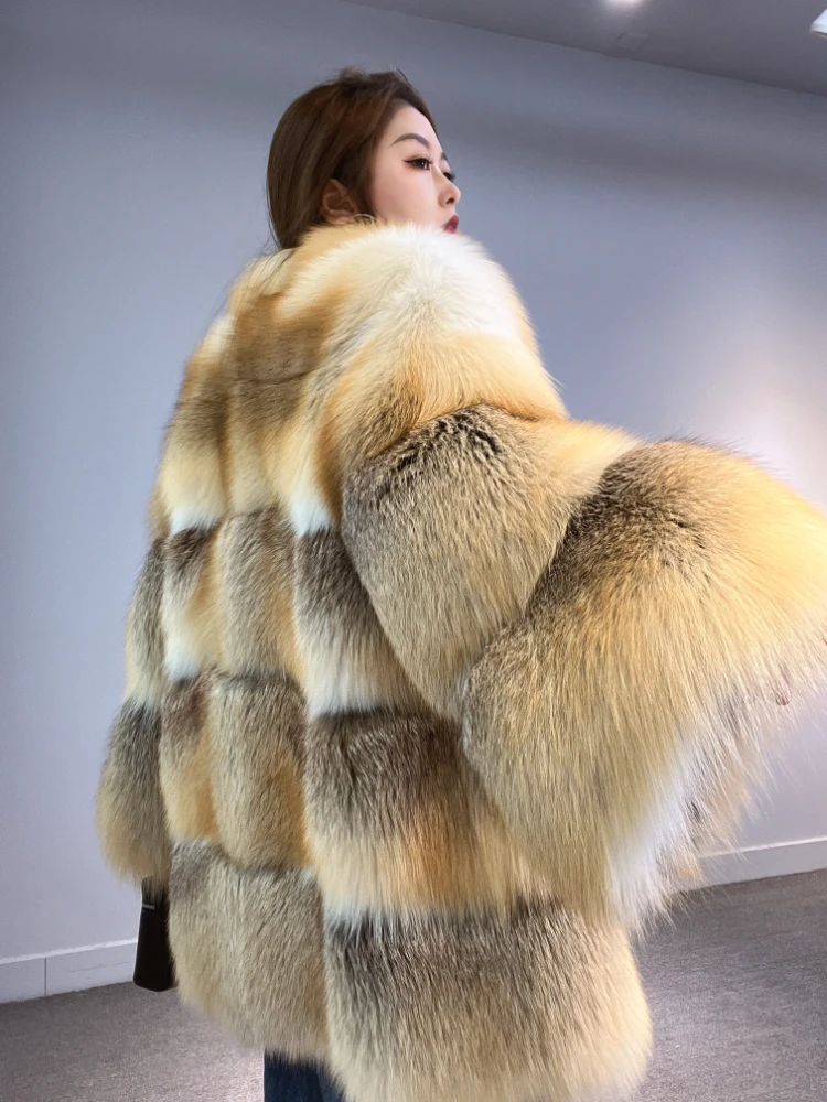 2023 New Style  Luxury Winter Natural Fox Fur Coats  for Women Fancy Fasion Kpop Gril\'s Snow Real Thick Gold Island Fox Jacket