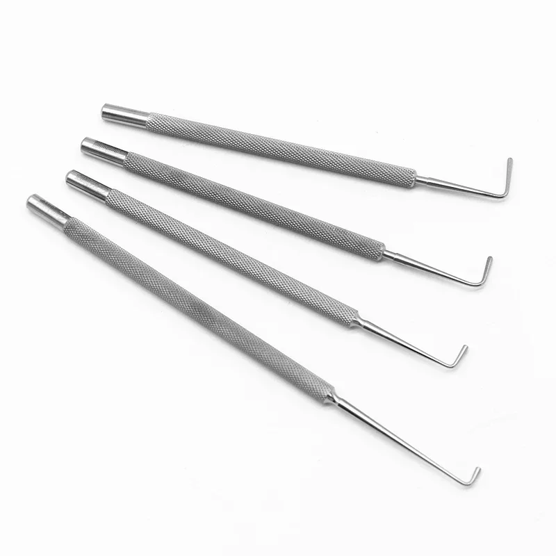 Crochet de strabisme microchirurgical ophtalmique, tête ronde, crochet de traction médical perforé, Options non perforées disponibles