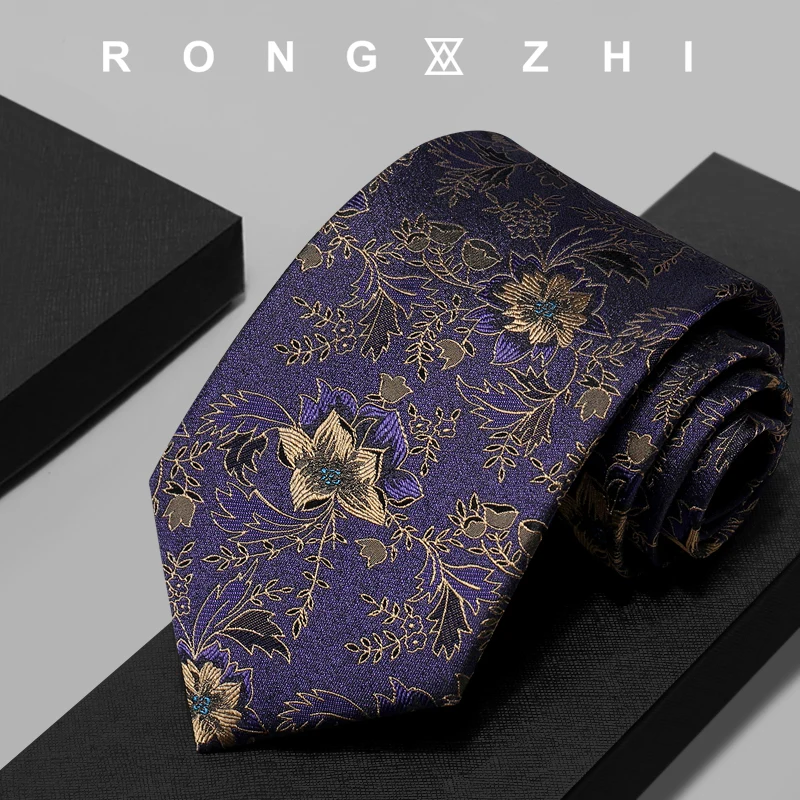 rongzhi-light-luxury-purple-silk-jacquard-vintage-gold-pattern-tie-for-men-high-end-design-niche-style-suitable-for-weddings-grooms-business-and-banquets